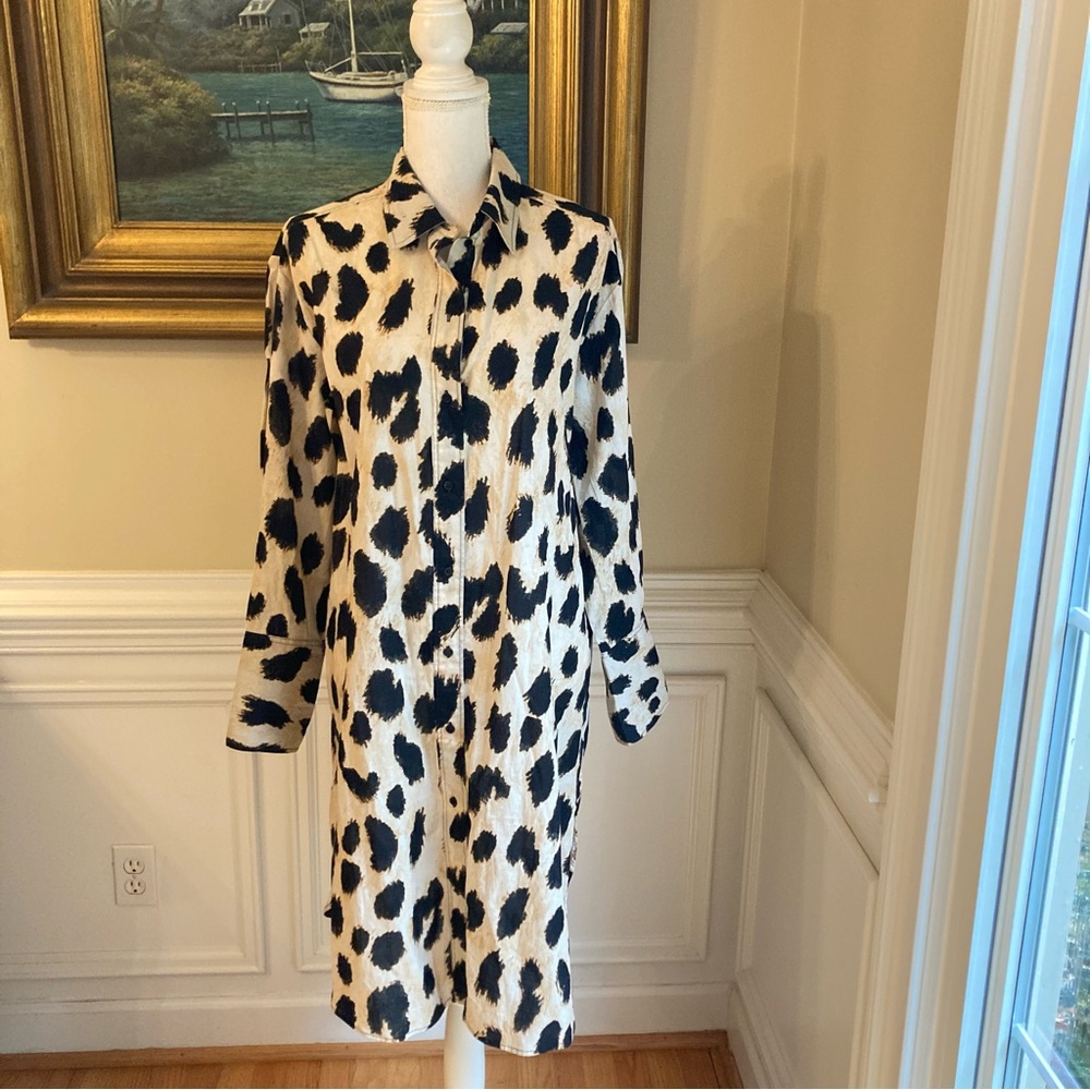 H&M Cotton Leopard Animal Print Shirt Dress - Picture 3 of 10